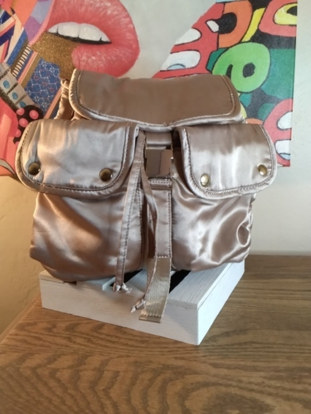 Steve Madden Satin Drawstring Backpack - Rose Gold